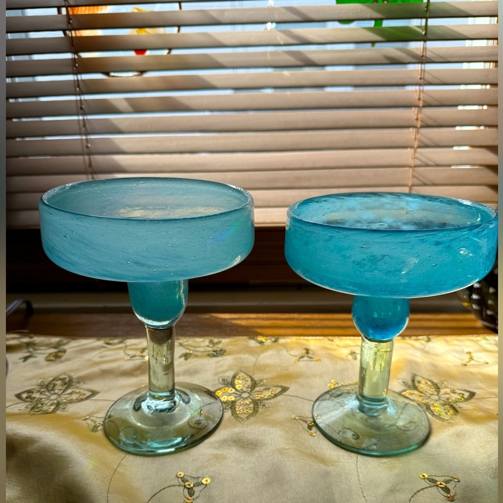 Hand blown margarita glasses (2)